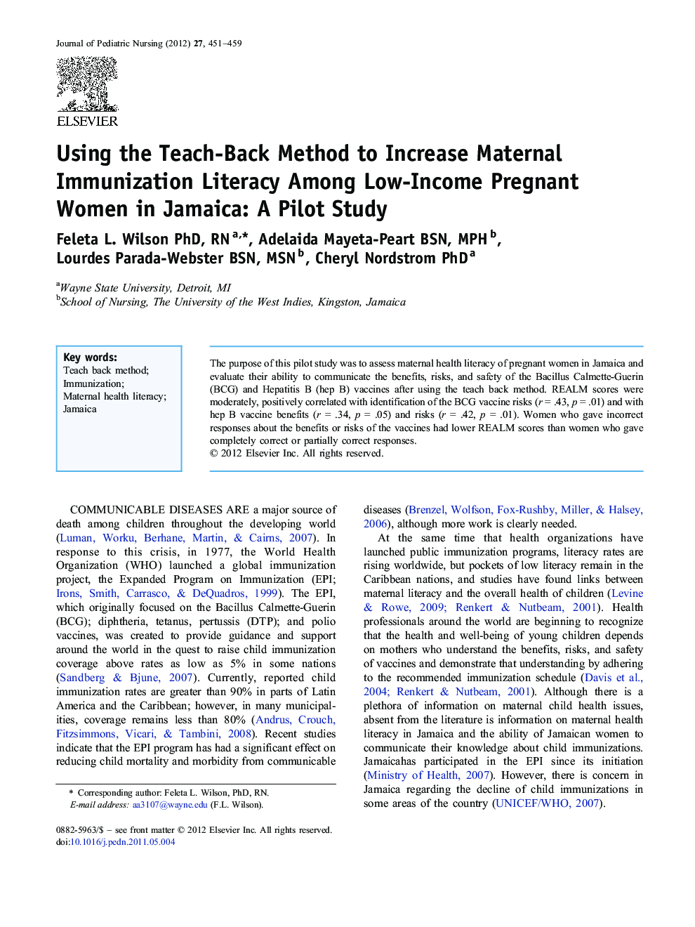 Using the Teach-Back Method to Increase Maternal Immunization Literacy Among Low-Income Pregnant Women in Jamaica: A Pilot Study