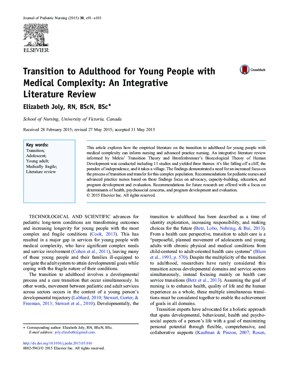 انتقال به بزرگسالی برای نسل جوان با پیچیدگی پزشکی: یک ادبیات نقد و بررسی یکپارچه 