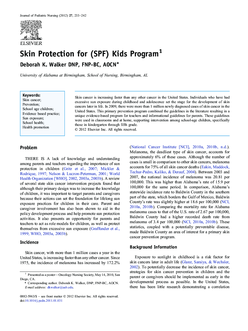 Skin Protection for (SPF) Kids Program 1