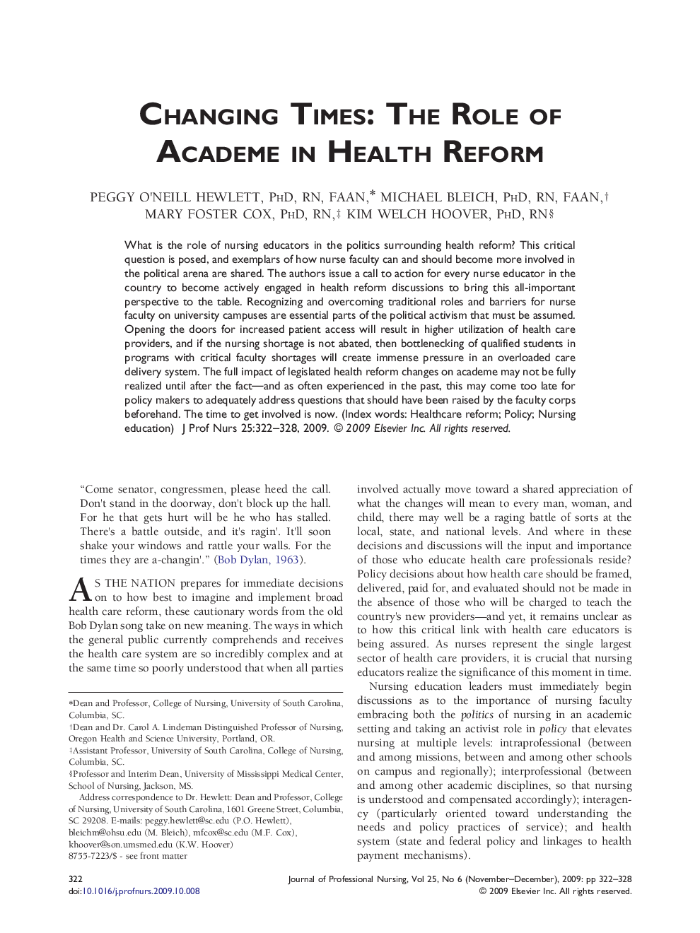 Changing Times: The Role of Academe in Health Reform