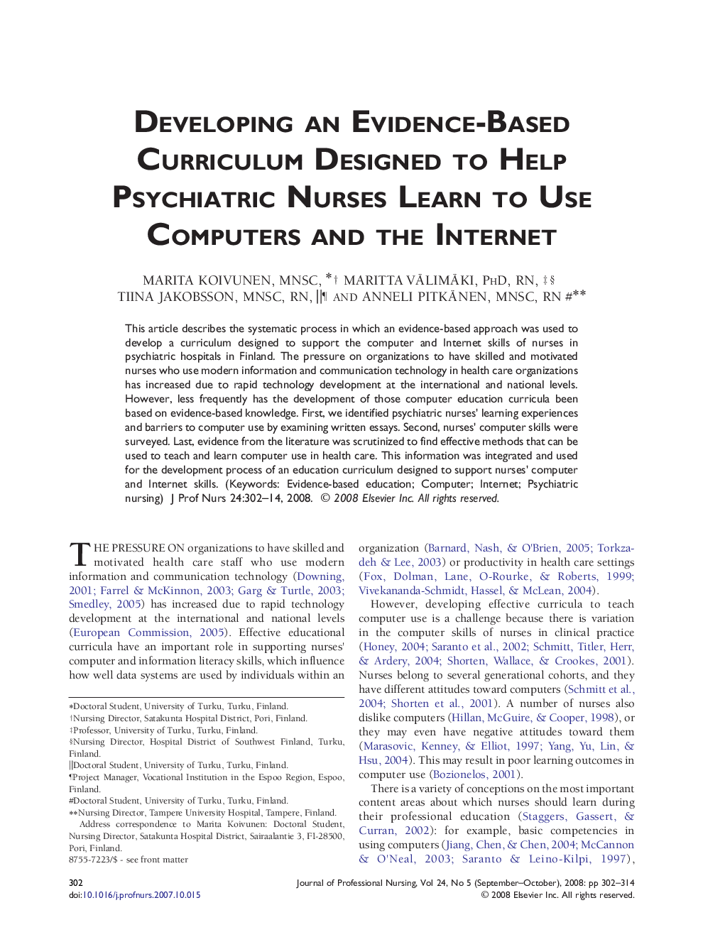 Developing an Evidence-Based Curriculum Designed to Help Psychiatric Nurses Learn to Use Computers and the Internet
