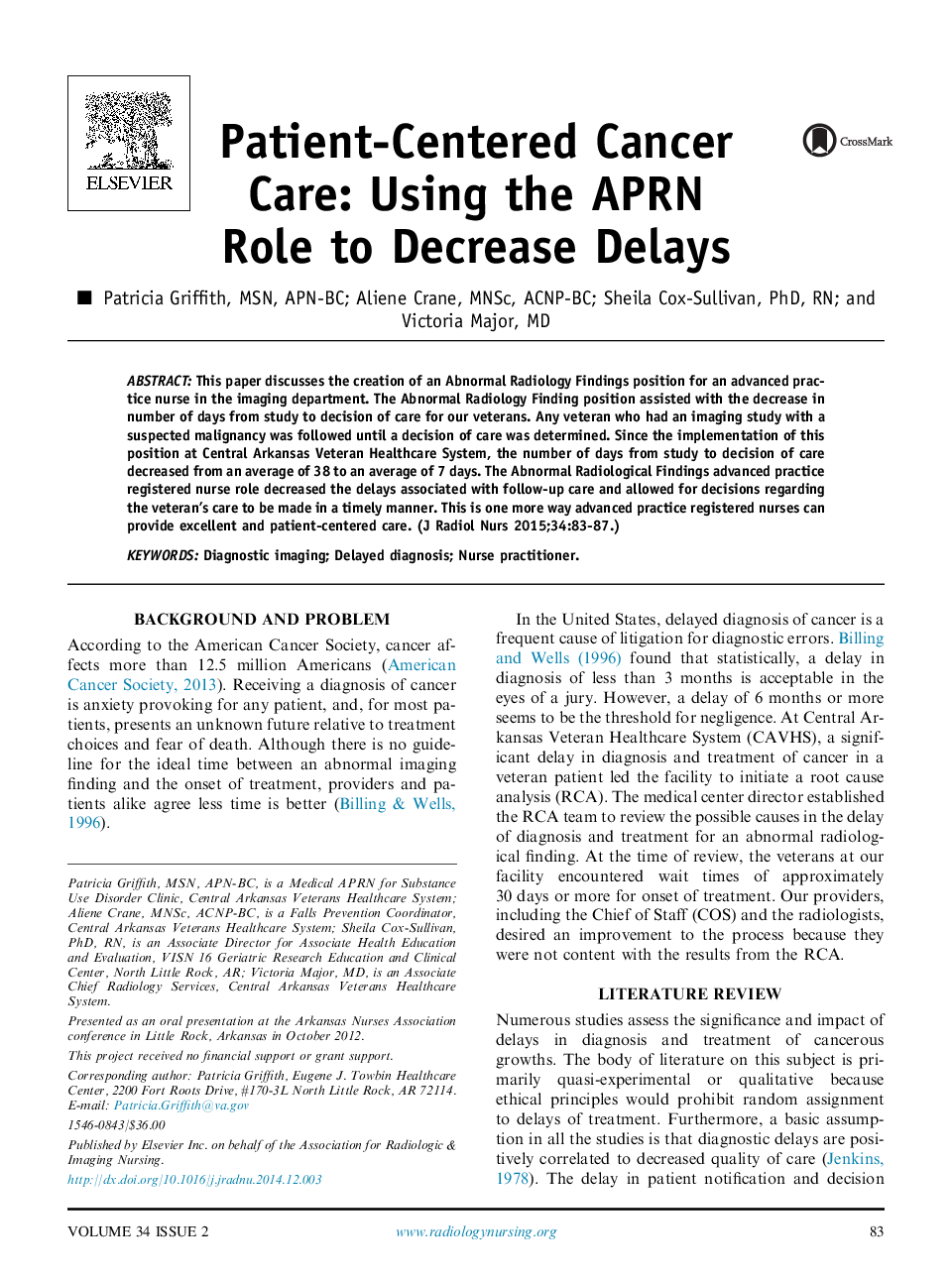 مراقبت از سرطان بیمار محور : استفاده از نقش APRN برای کاهش تاخیرات