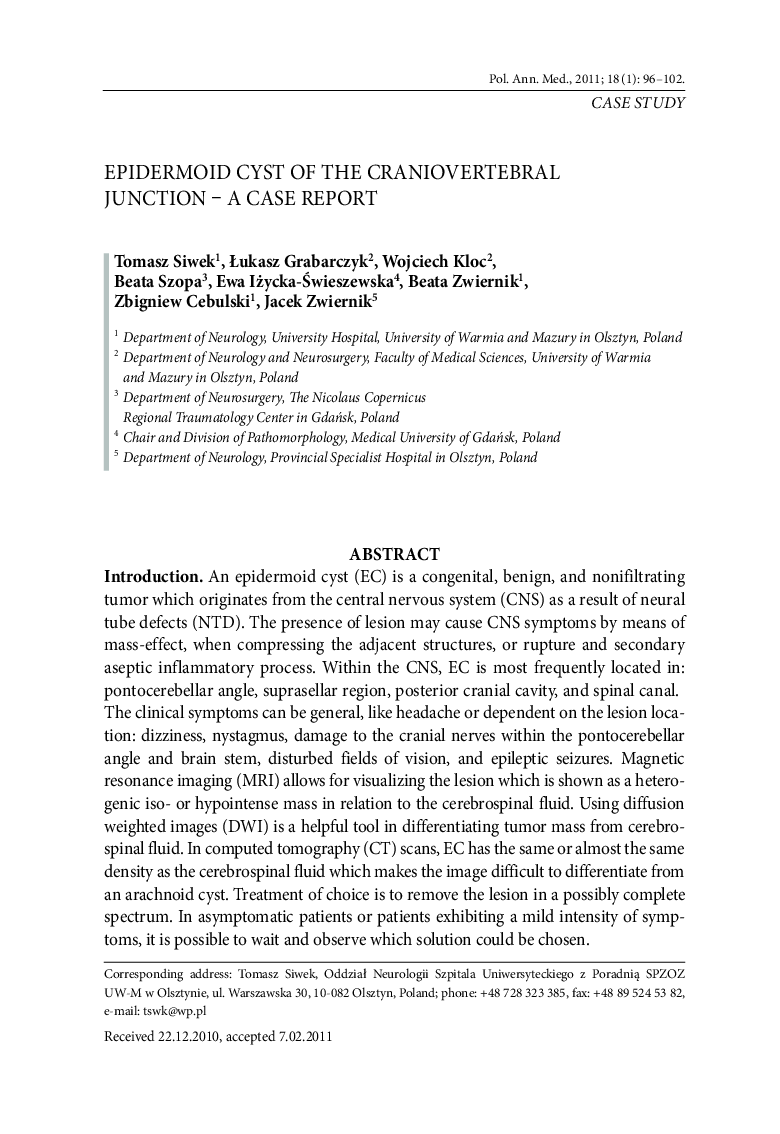 Epidermoid cyst of the craniovertebral junction – a case report