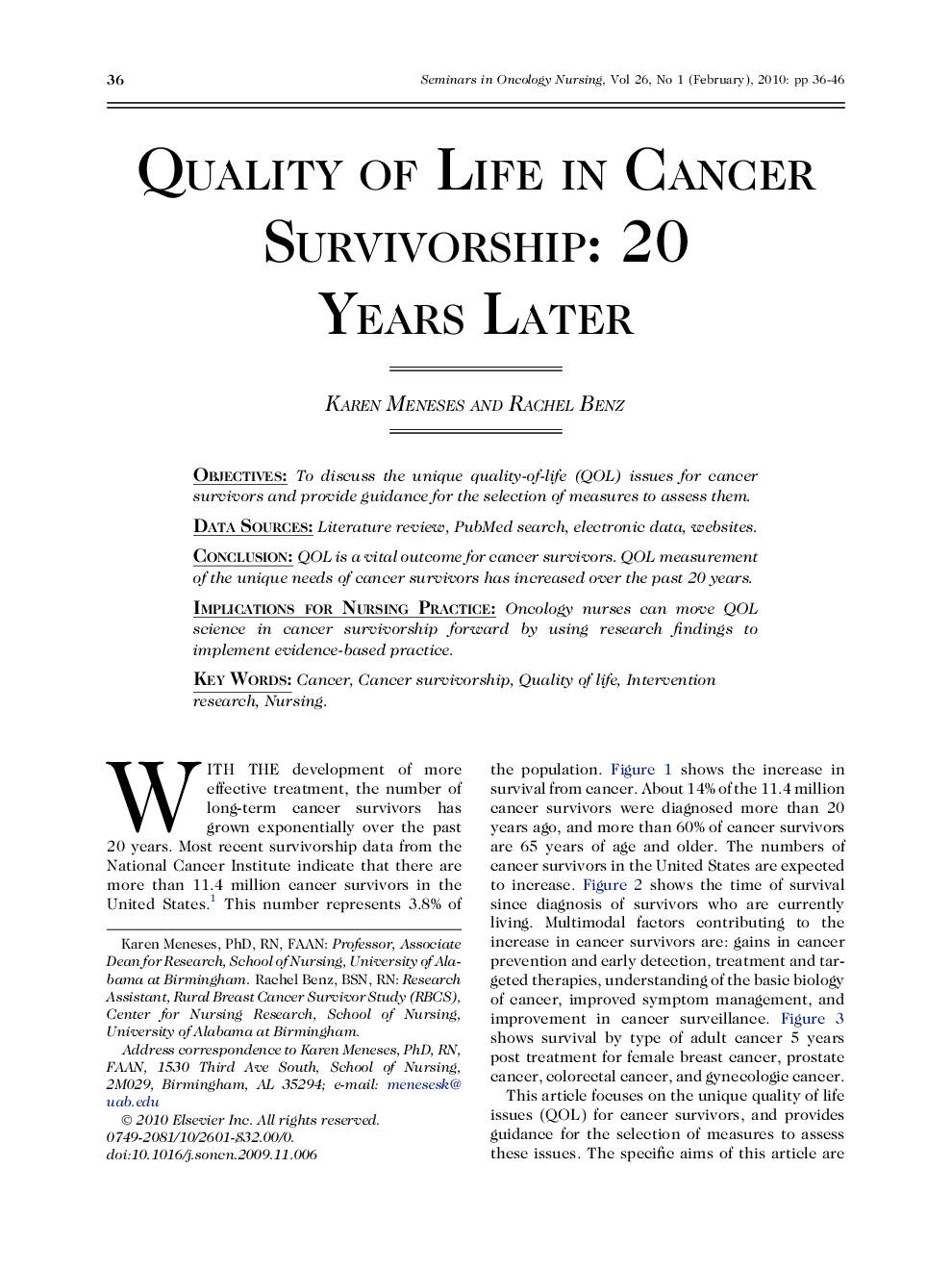Quality of Life in Cancer Survivorship: 20 Years Later