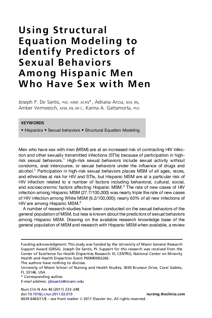 Using Structural Equation Modeling to Identify Predictors of Sexual Behaviors Among Hispanic Men Who Have Sex with Men