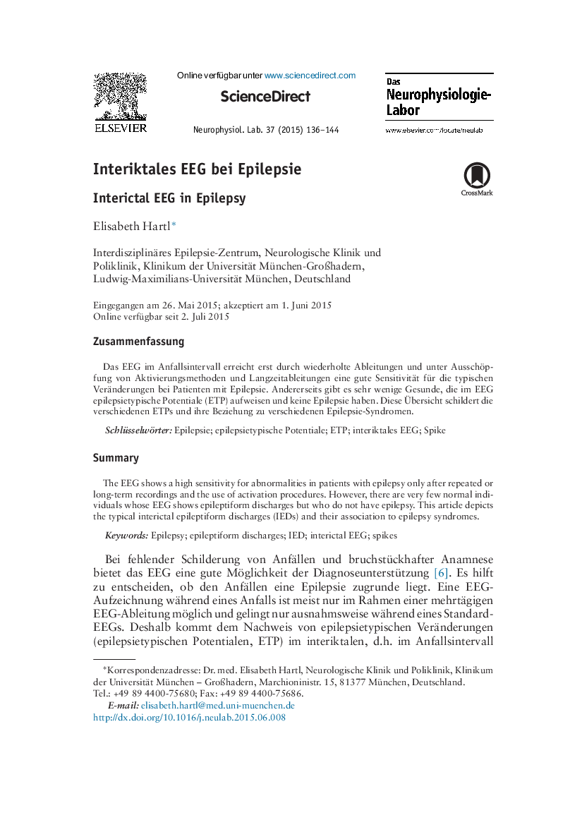 Interiktales EEG bei Epilepsie