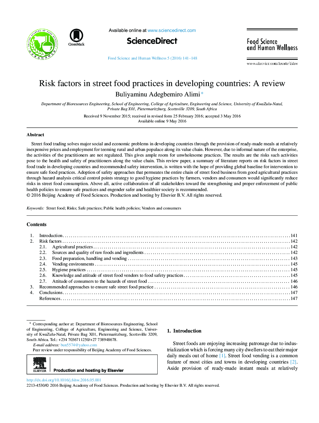 عوامل خطر در شیوه های مواد غذایی خیابانی در کشورهای در حال توسعه: مروری
