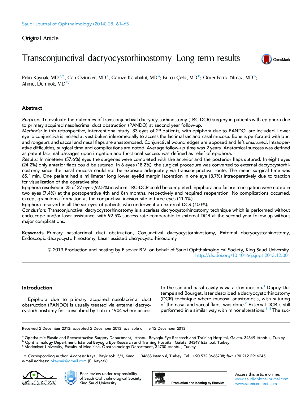 (Transaconjunctival dacryocystorhinostomy): نتایج بلند مدت