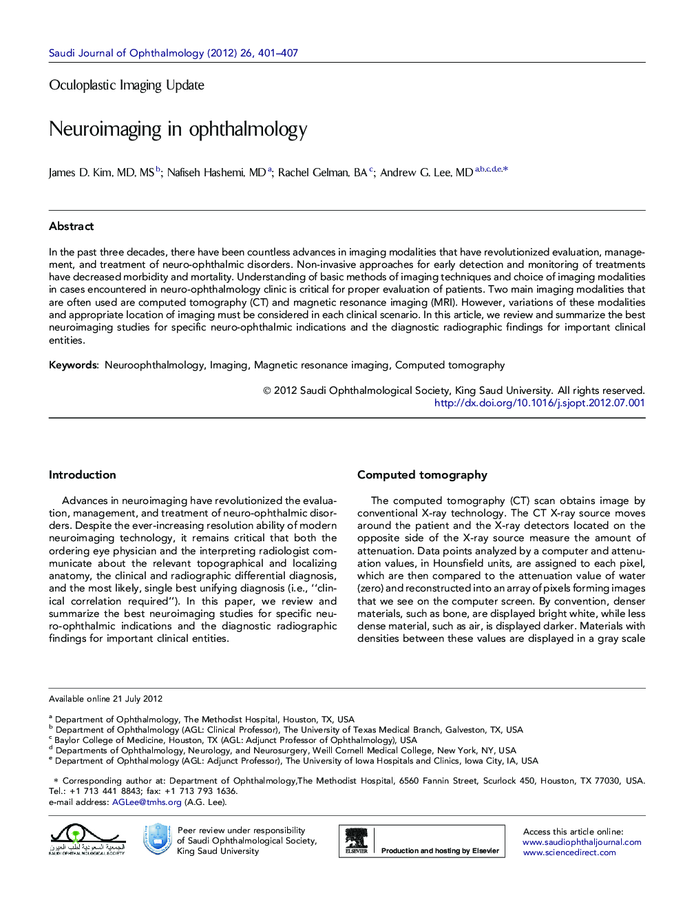 Neuroimaging in ophthalmology 
