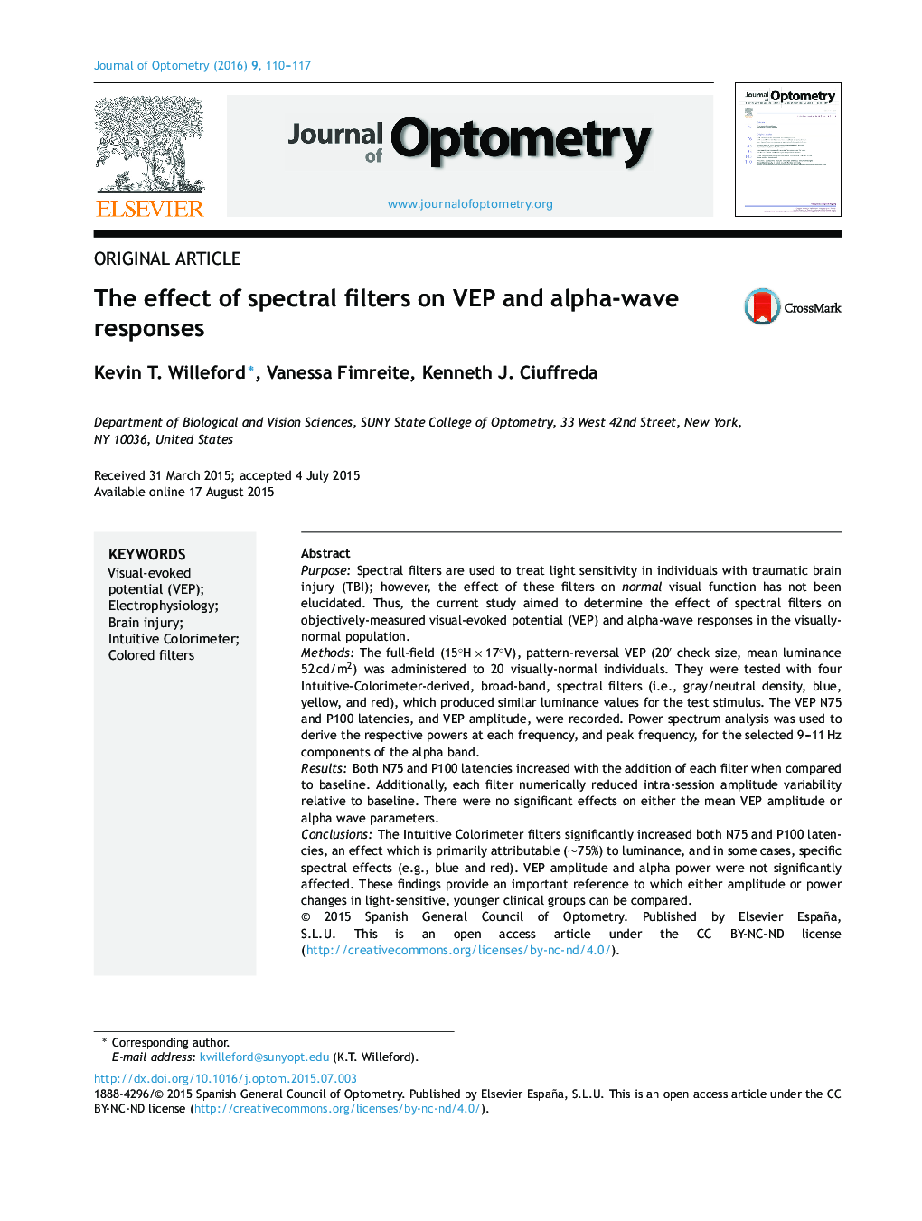 اثر فیلترهای طیفی بر VEP و واکنش‌های آلفا موج