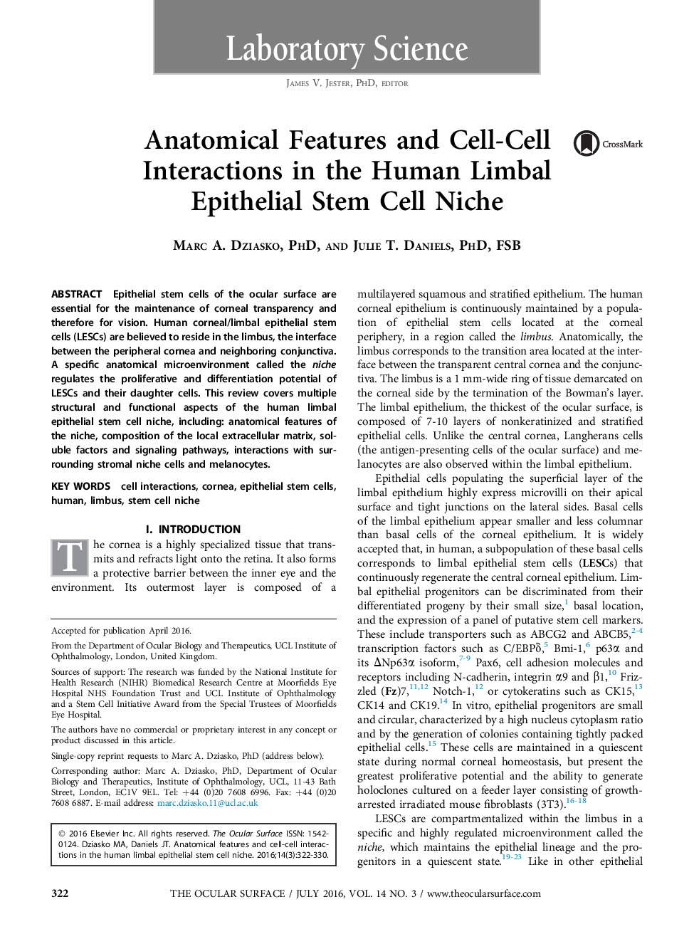 ویژگی های تشریحی و تعاملات سلول ـ سلول در جایگاه سلول بنیادی اپیتلیال لیمبال انسانی 
