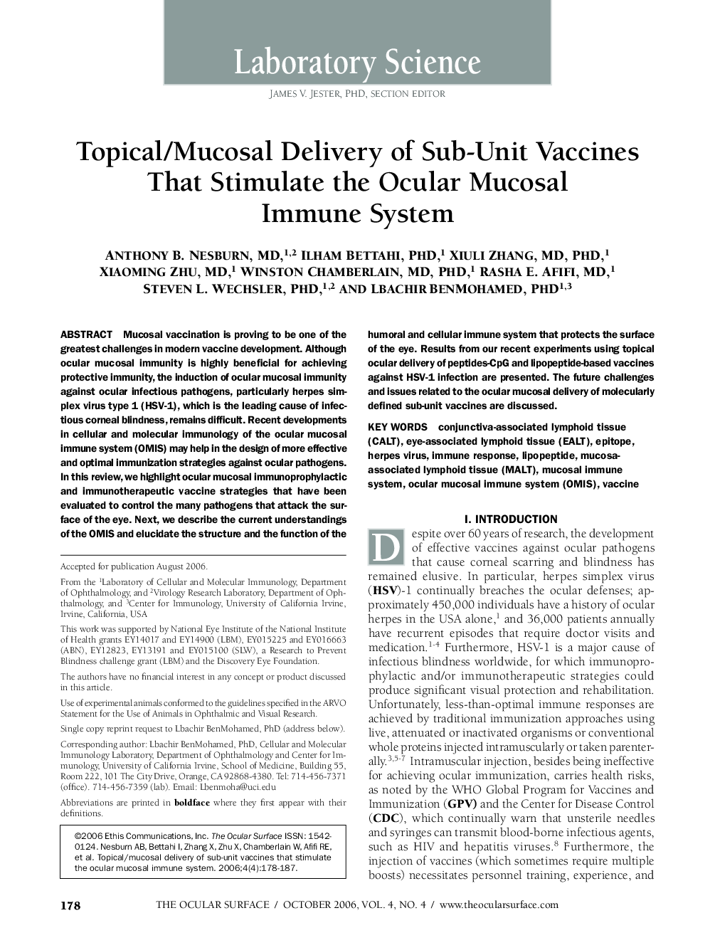 Topical/Mucosal Delivery of Sub-Unit Vaccines That Stimulate the Ocular Mucosal Immune System 