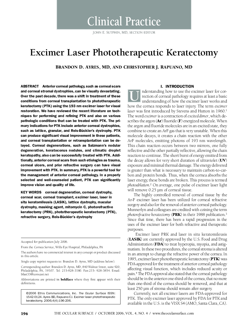 Excimer Laser Phototherapeutic Keratectomy 