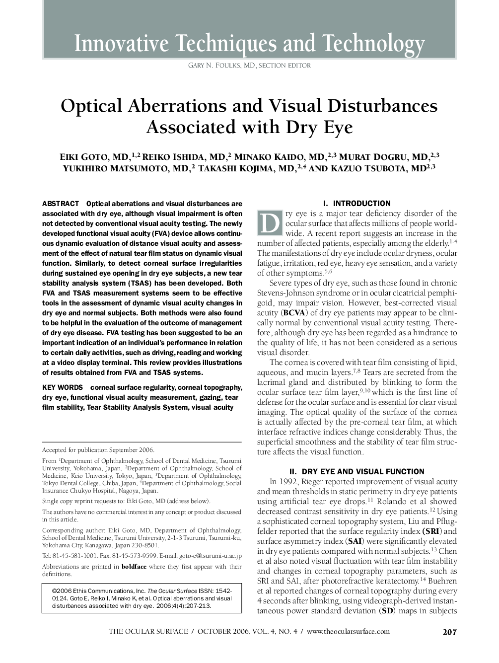 Optical Aberrations and Visual Disturbances Associated with Dry Eye 