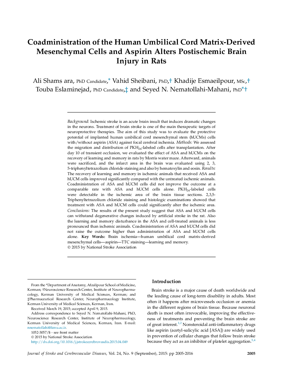 هماهنگ سازی سلول های مزانشیمی مشتق شده با بند ناف انسان و آسپرین باعث آسیب دیدگی مثانه در موش صحرایی می شود 