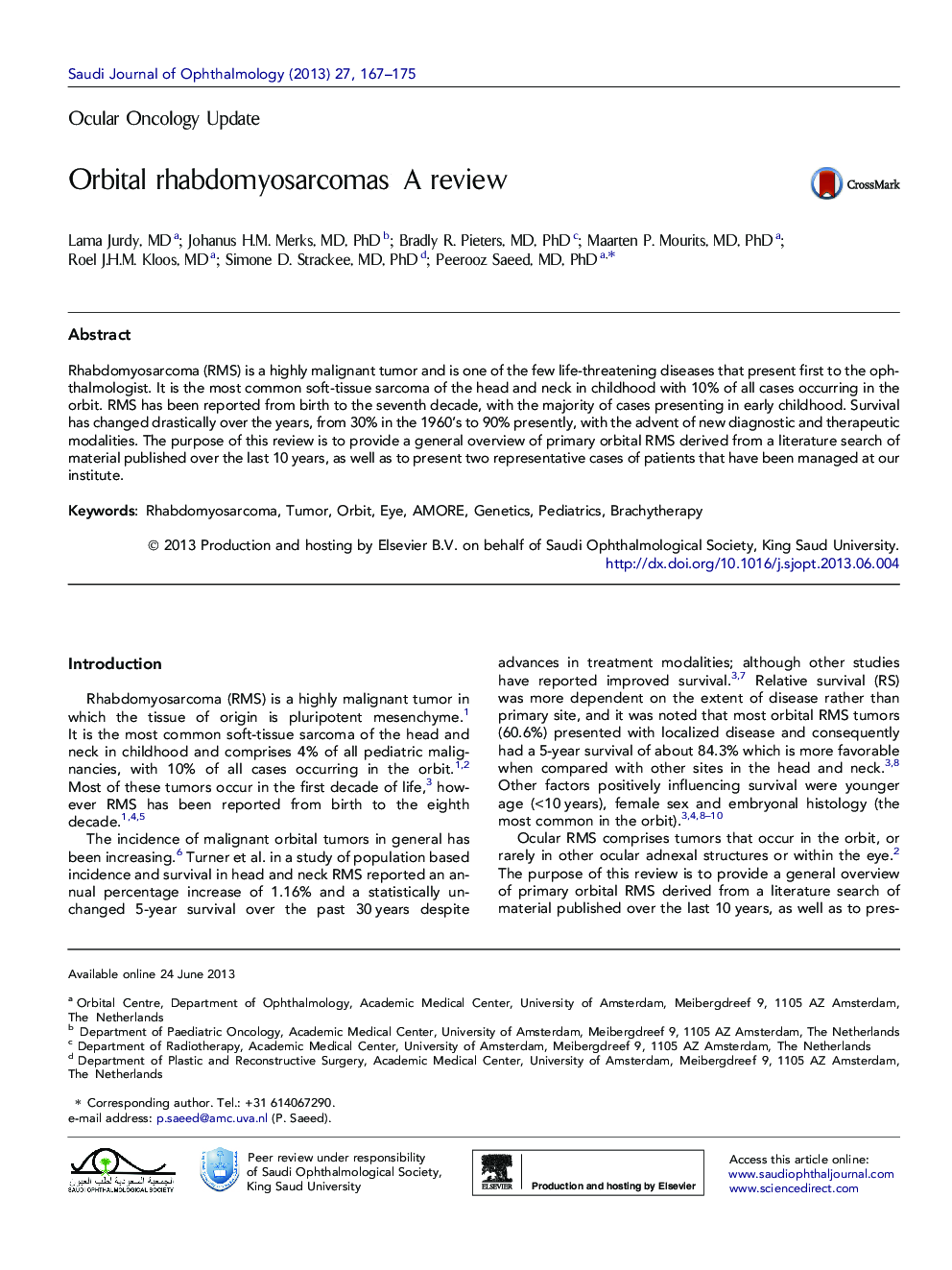 Orbital rhabdomyosarcomas: A review 