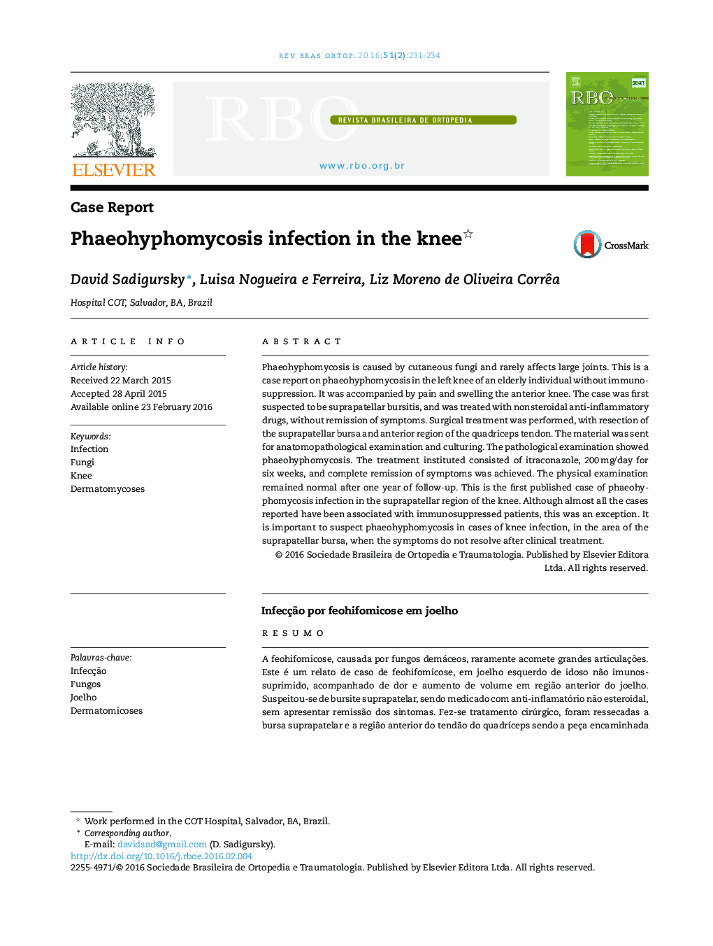 عفونت Phaeohyphomycosis در زانو