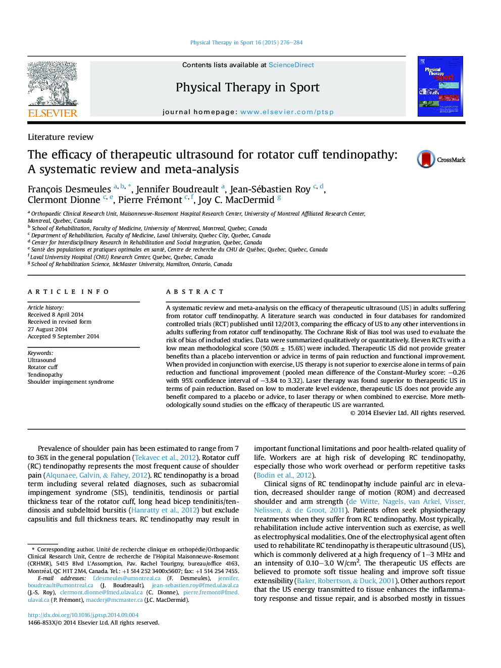 کارآیی سونوگرافی درمانی برای تاندونوپاتی روتاتور کاف: یک بررسی سیستماتیک و متاآنالیز 
