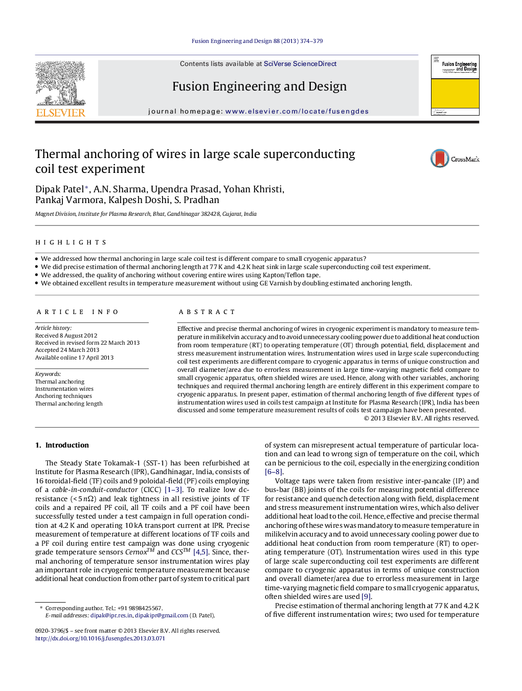 Thermal anchoring of wires in large scale superconducting coil test experiment