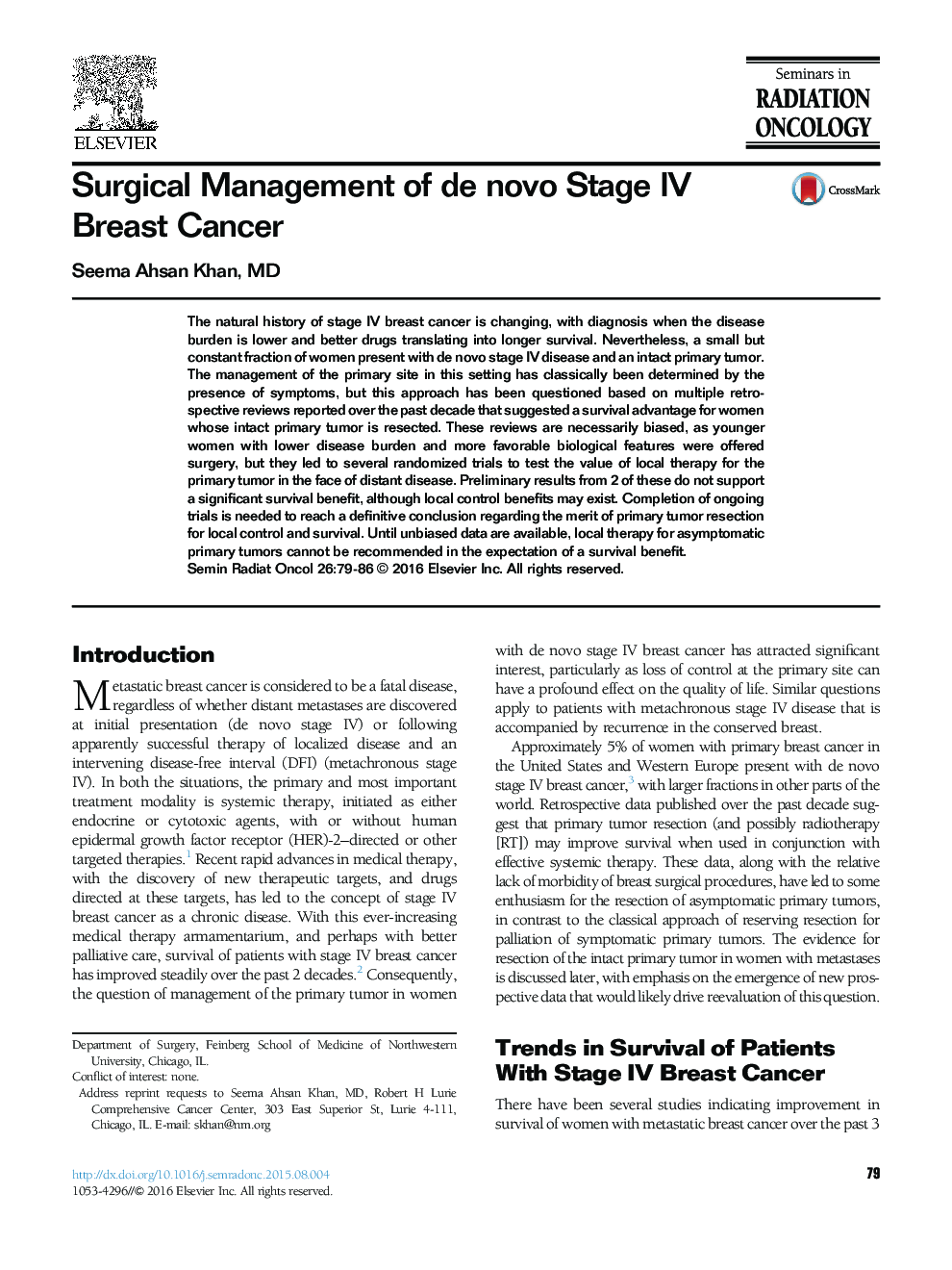 مدیریت جراحی سرطان پستان مرحله IV سر نو 