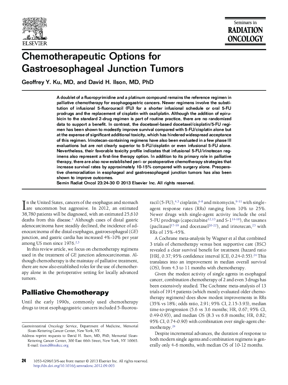 Chemotherapeutic Options for Gastroesophageal Junction Tumors