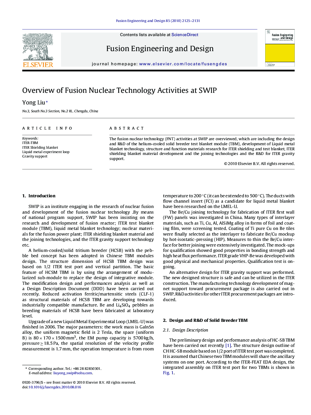 Overview of Fusion Nuclear Technology Activities at SWIP