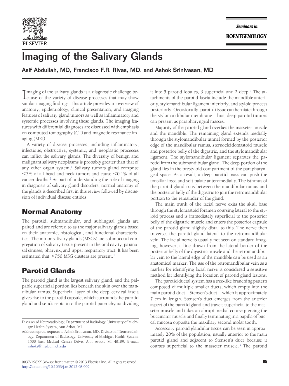 Imaging of the Salivary Glands
