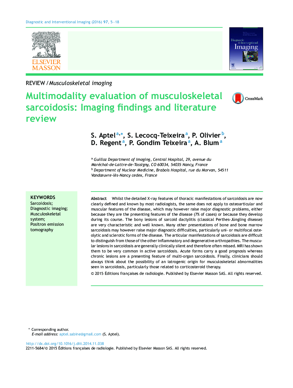 ارزیابی چندروشی از سارکوئیدوز عضلانی اسکلتی: یافته های عکسبرداری و بررسی مقالات