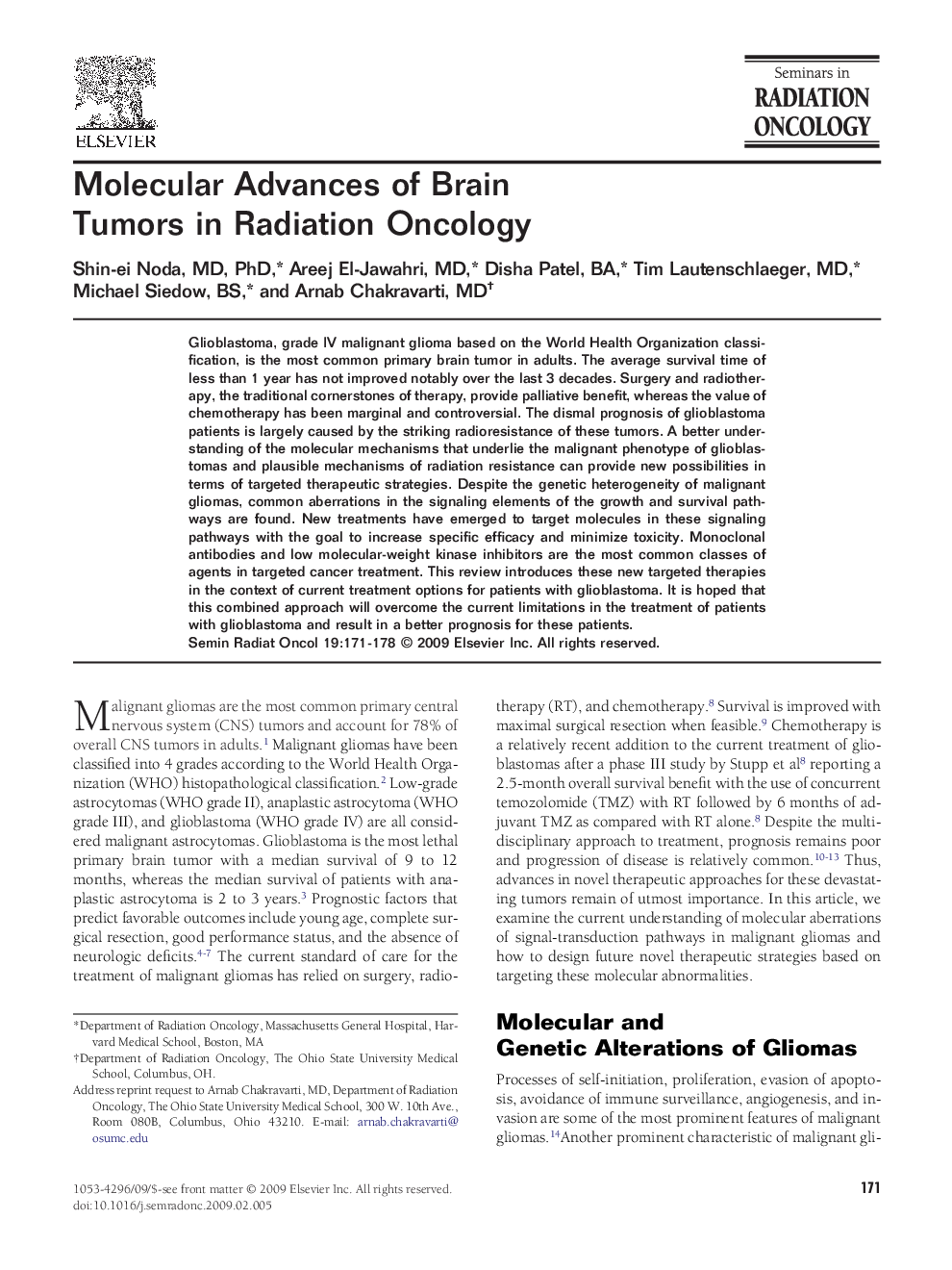 Molecular Advances of Brain Tumors in Radiation Oncology