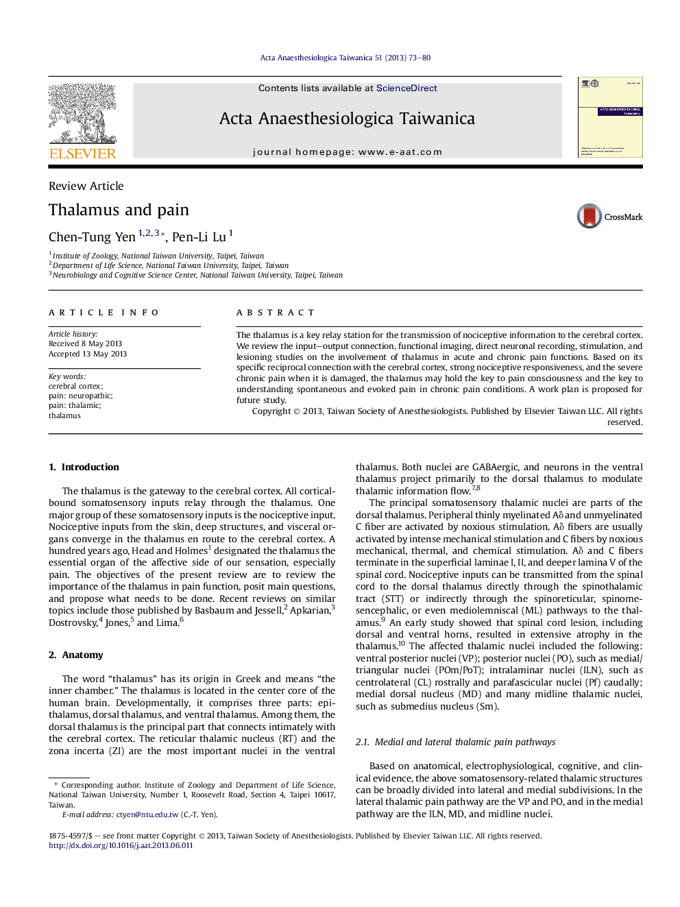 Thalamus and pain