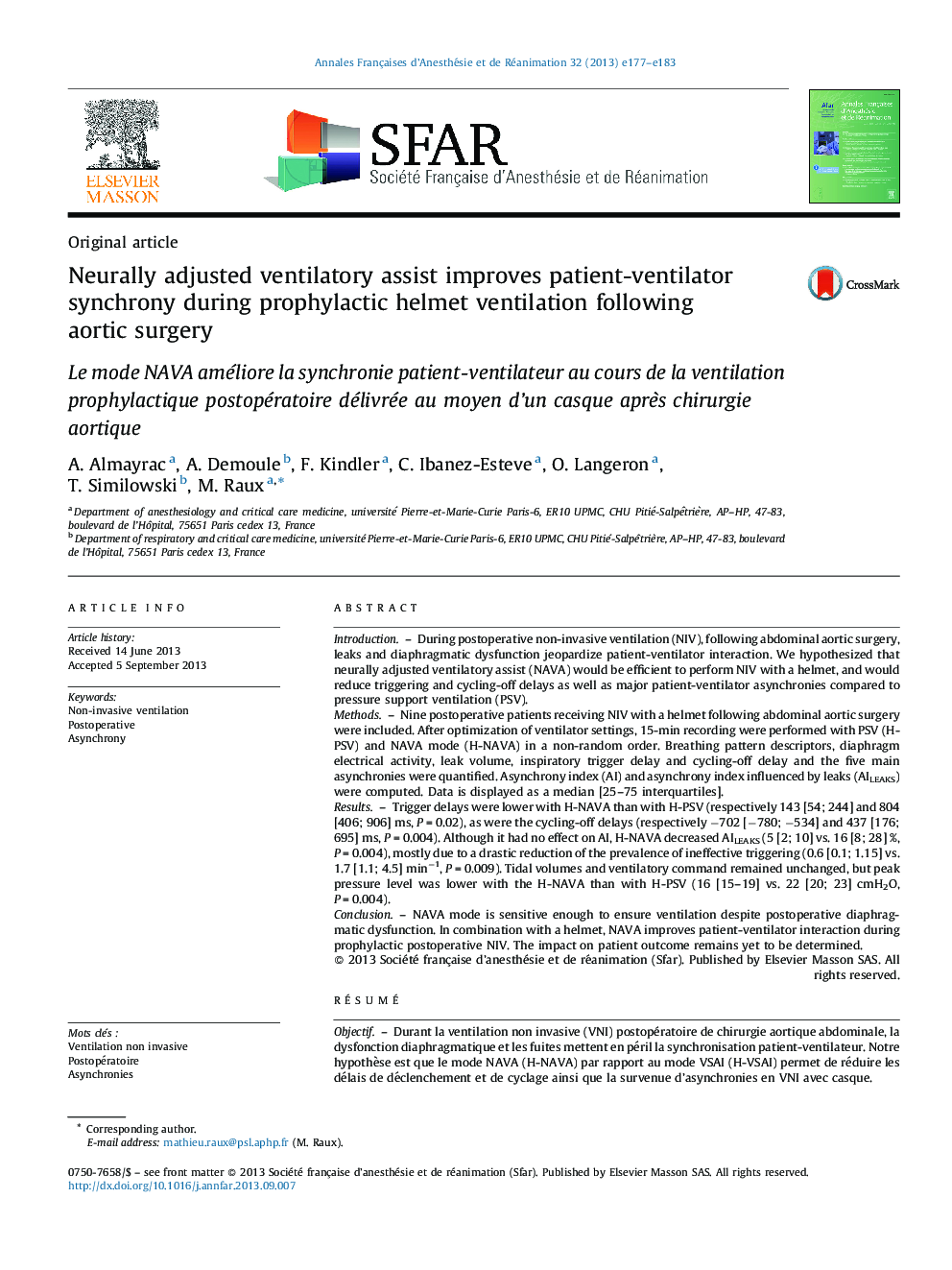 Neurally adjusted ventilatory assist improves patient-ventilator synchrony during prophylactic helmet ventilation following aortic surgery