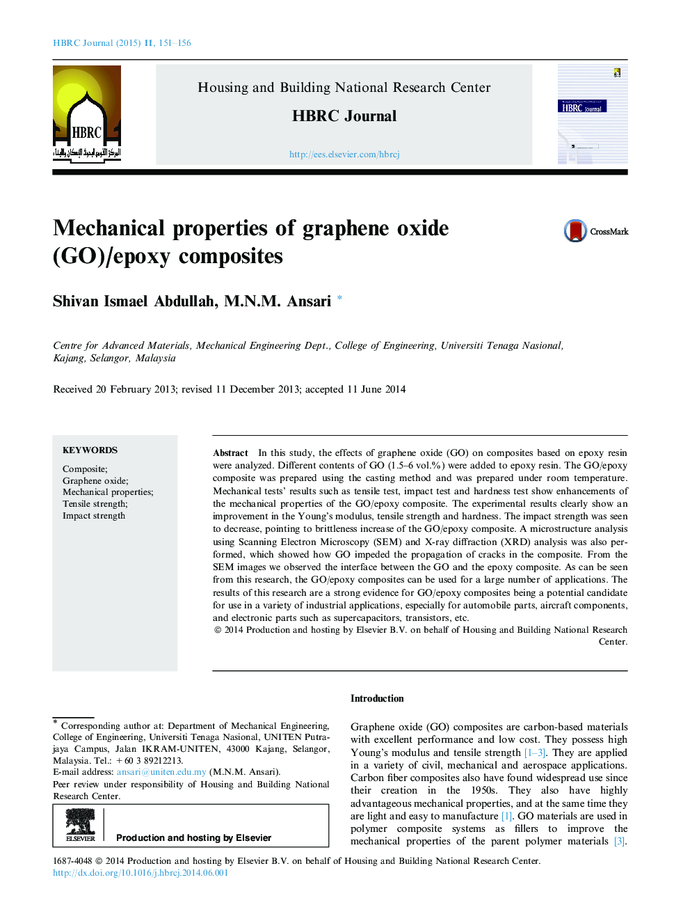 Mechanical properties of graphene oxide (GO)/epoxy composites 