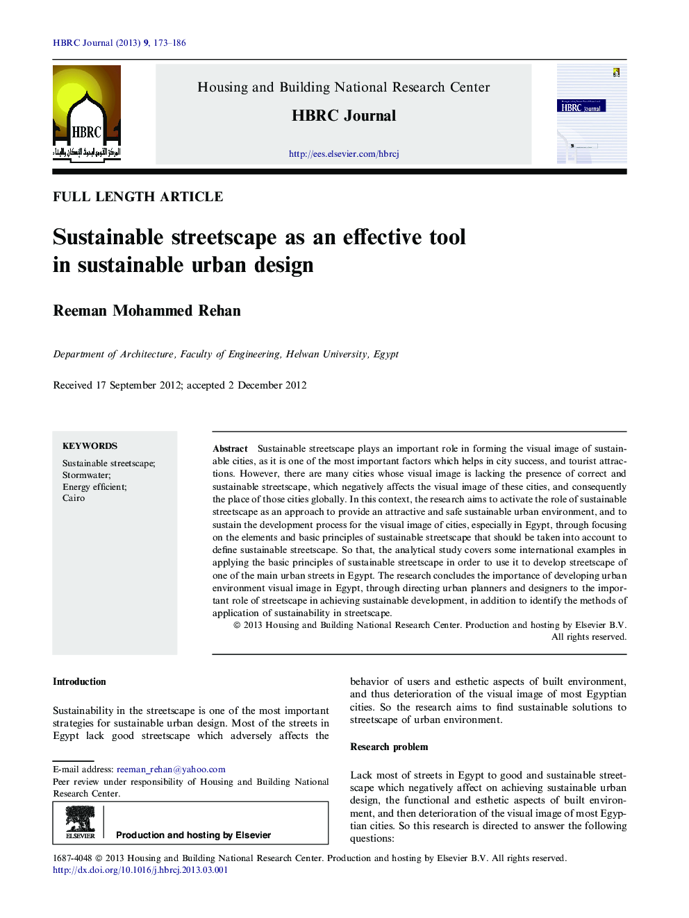 Sustainable streetscape as an effective tool in sustainable urban design 