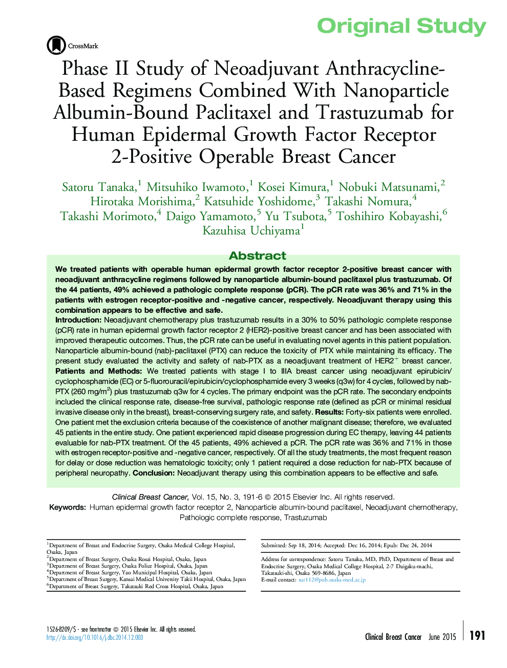 Phase II Study of Neoadjuvant Anthracycline-Based Regimens Combined With Nanoparticle Albumin-Bound Paclitaxel and Trastuzumab for Human Epidermal Growth Factor Receptor 2-Positive Operable Breast Cancer