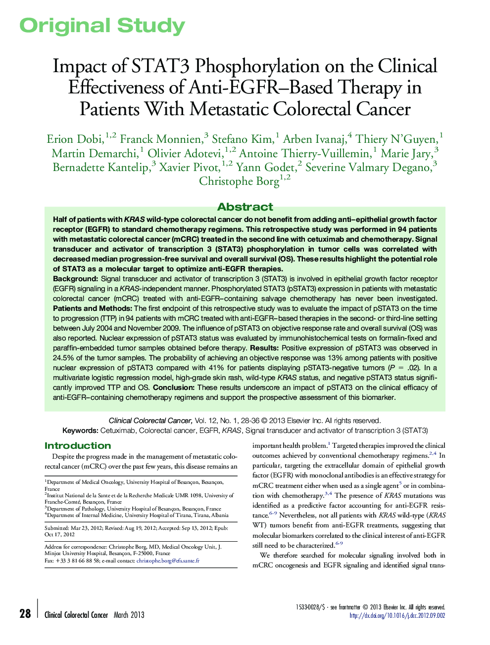 Impact of STAT3 Phosphorylation on the Clinical Effectiveness of Anti-EGFR–Based Therapy in Patients With Metastatic Colorectal Cancer