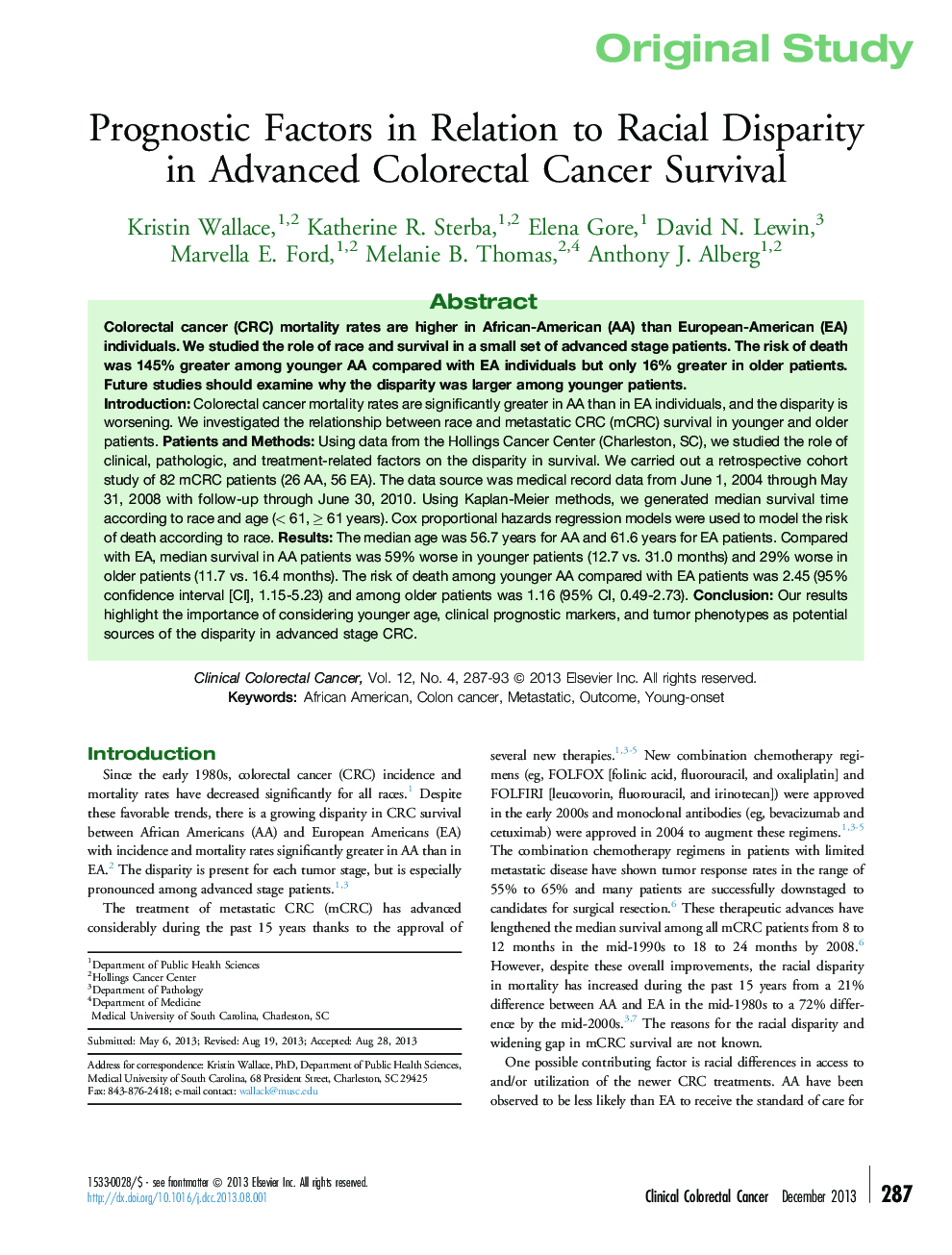 Prognostic Factors in Relation to Racial Disparity in Advanced Colorectal Cancer Survival