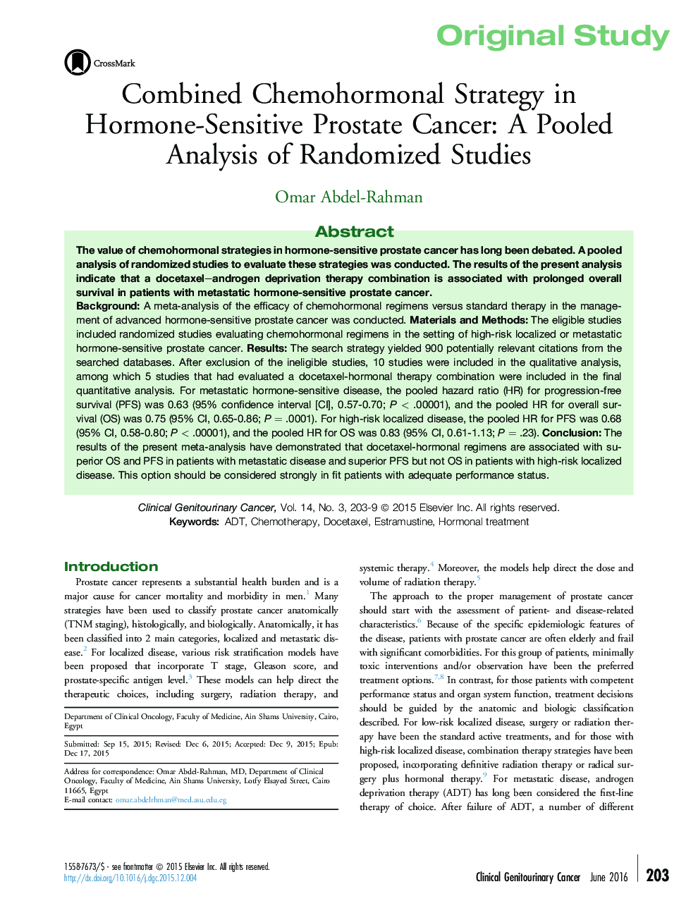 استراتژی ترکیبی هورمونی شیمی در سرطان پروستات حساس به هورمون: تجزیه و تحلیل حاصل از مطالعات تصادفی