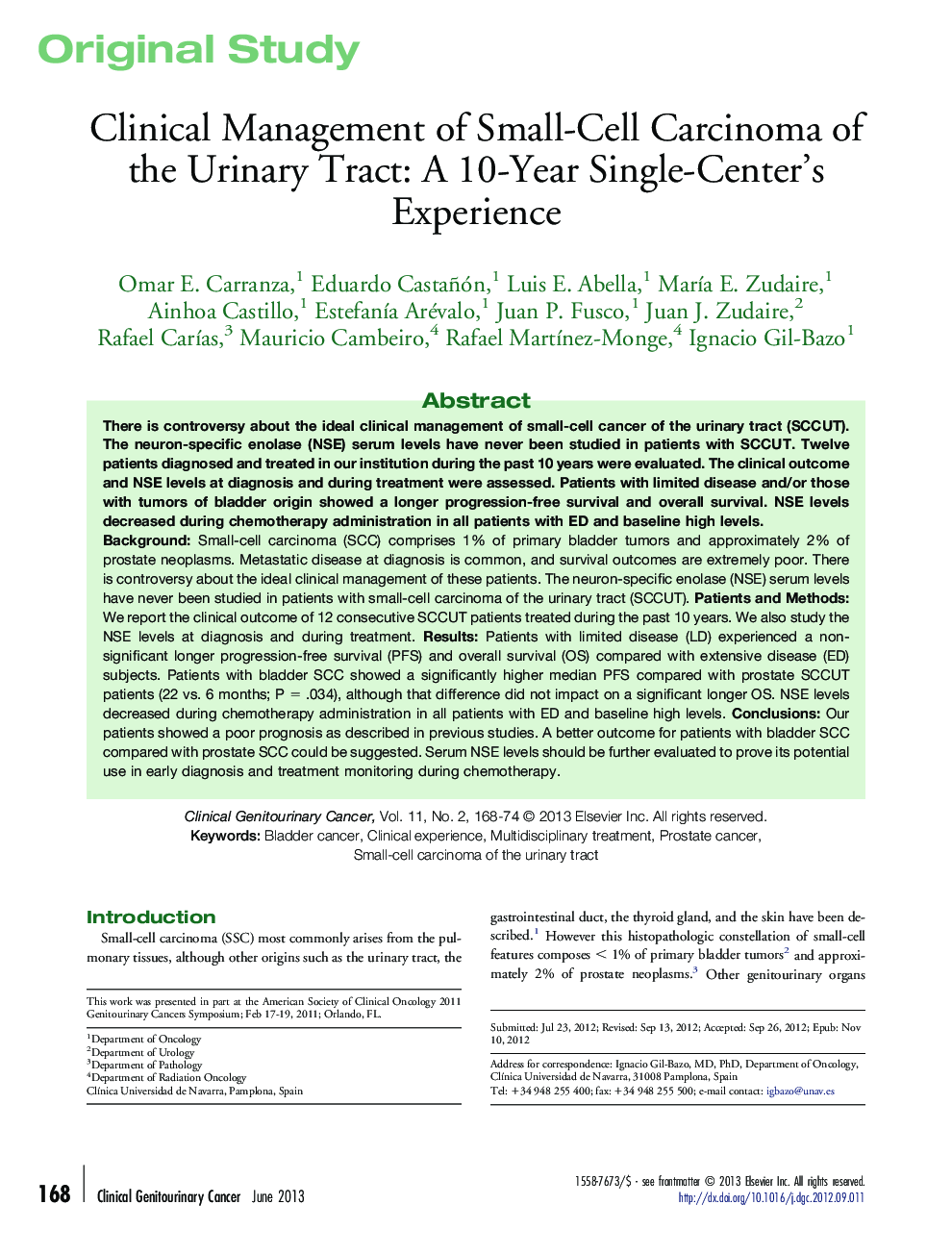 Clinical Management of Small-Cell Carcinoma of the Urinary Tract: A 10-Year Single-Center's Experience