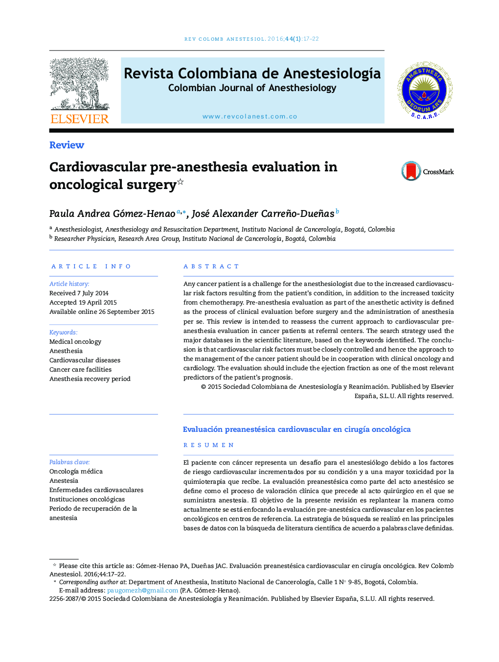 Cardiovascular pre-anesthesia evaluation in oncological surgery 