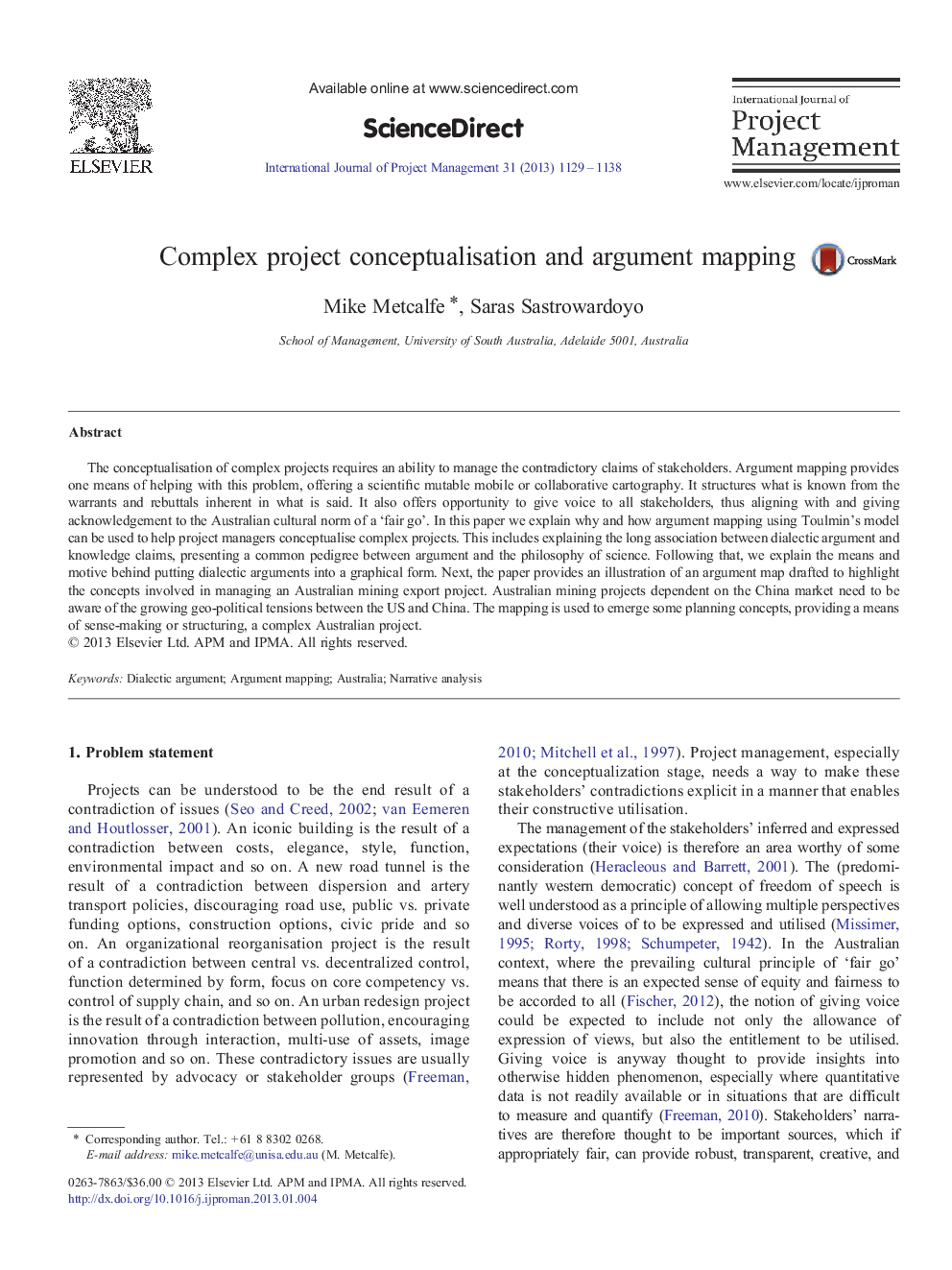 Complex project conceptualisation and argument mapping