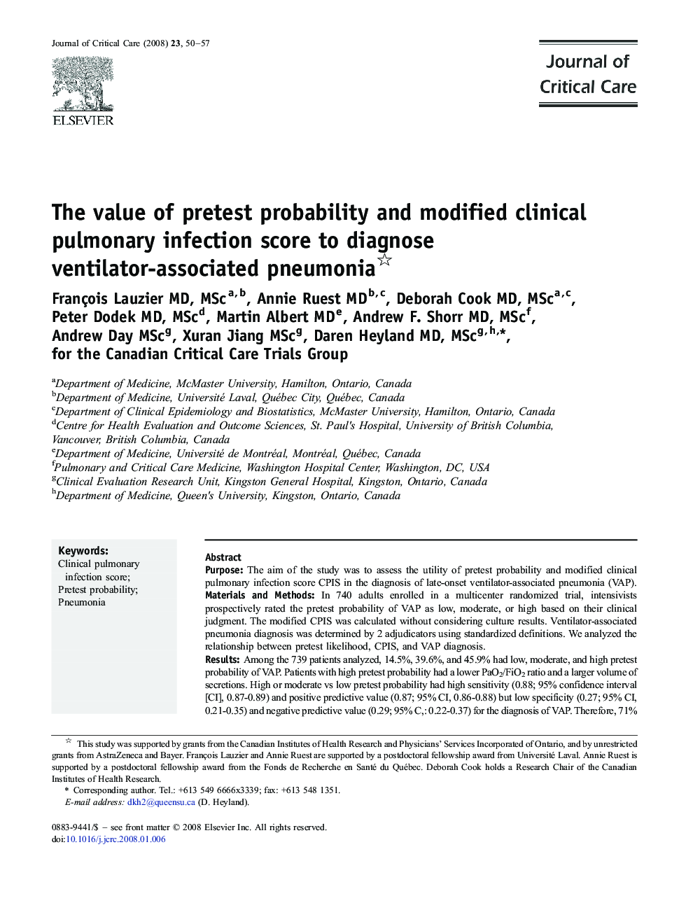 The value of pretest probability and modified clinical pulmonary infection score to diagnose ventilator-associated pneumonia