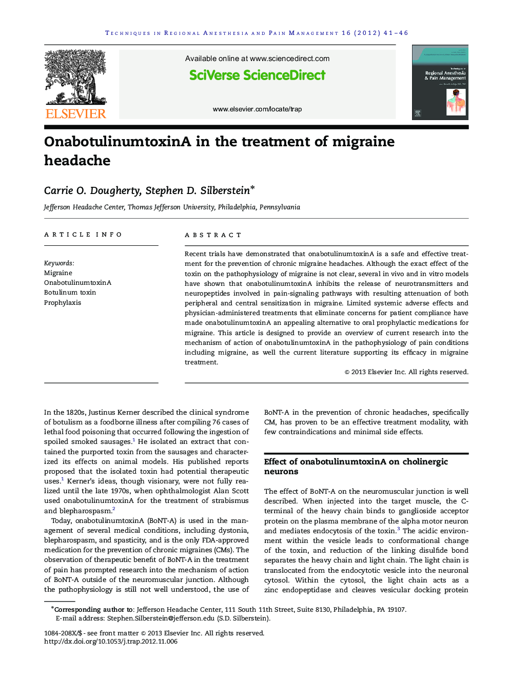 OnabotulinumtoxinA in the treatment of migraine headache