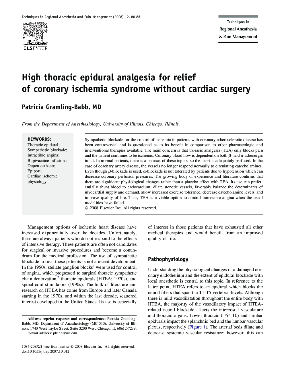 High thoracic epidural analgesia for relief of coronary ischemia syndrome without cardiac surgery