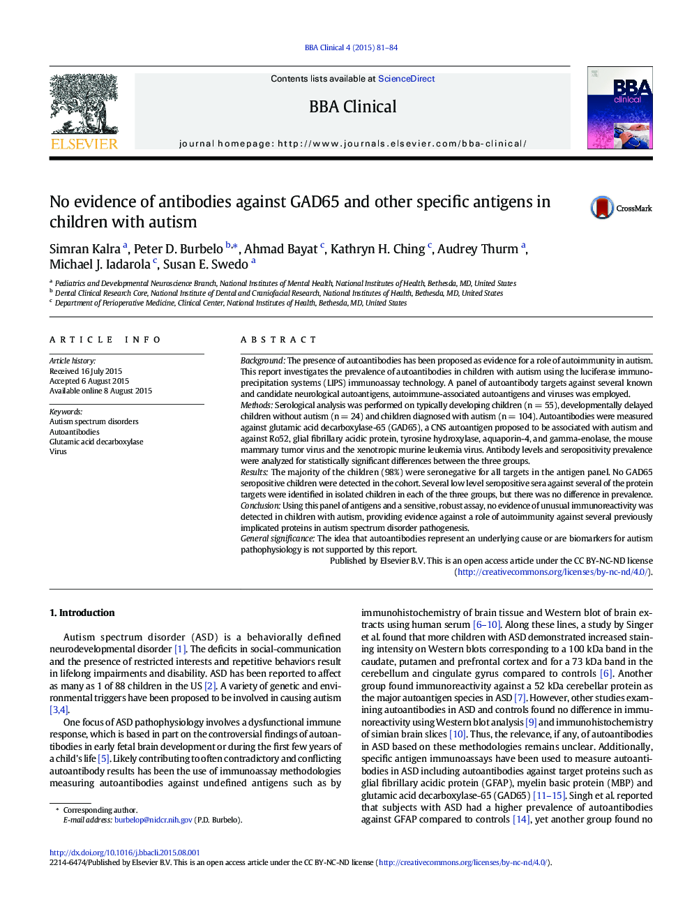 No evidence of antibodies against GAD65 and other specific antigens in children with autism