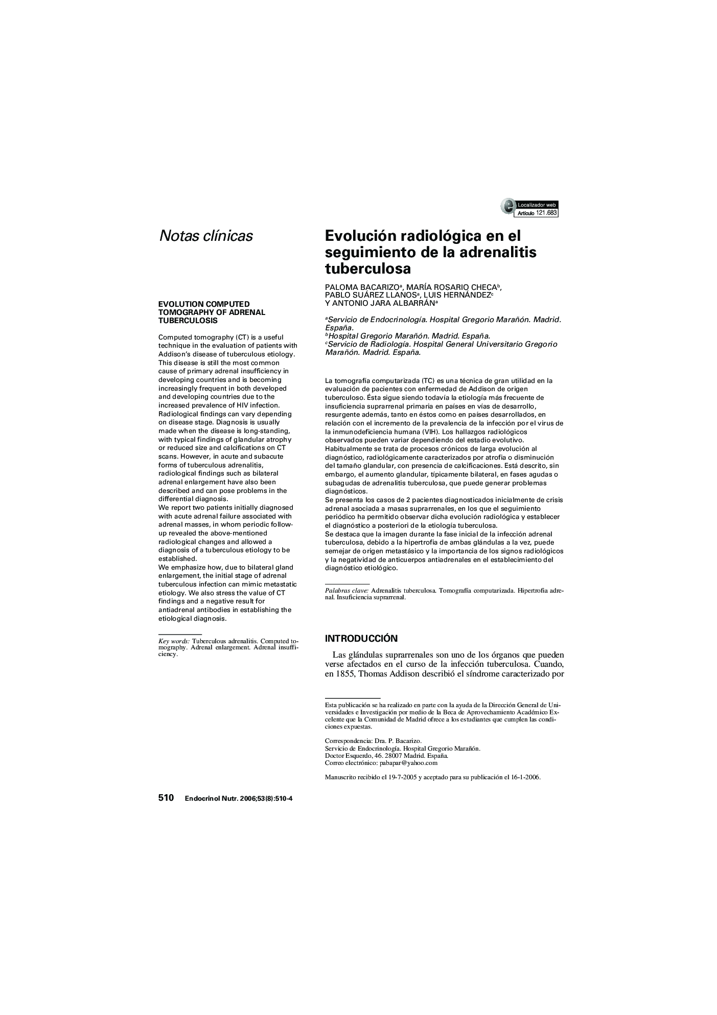 Evolución radiológica en el seguimiento de la adrenalitis tuberculosa