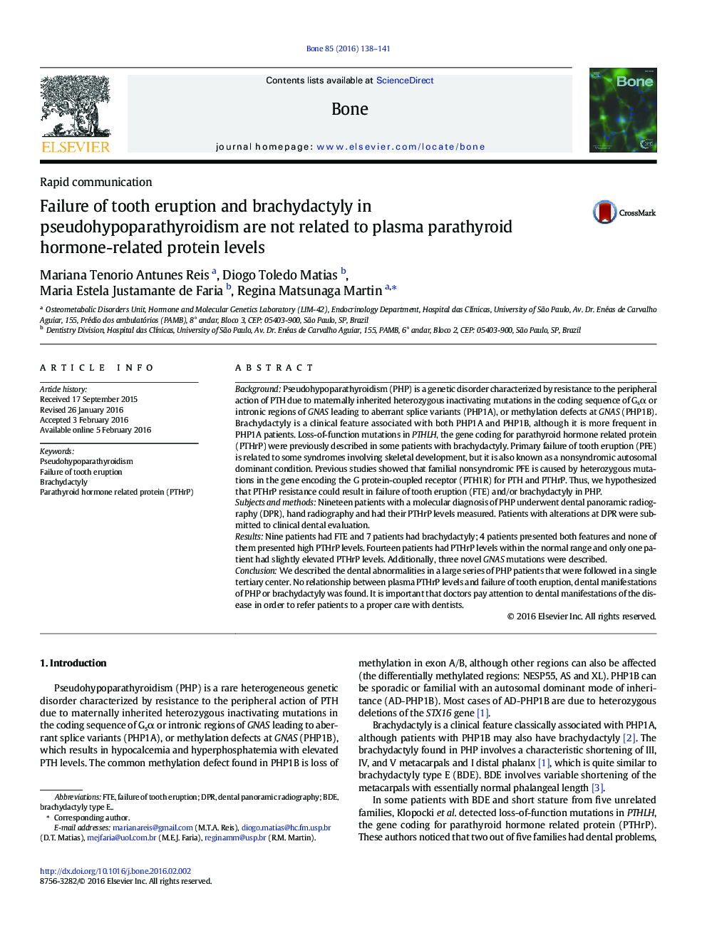 شکست خرابی دندان و brachydactyly در pseudohypoparathyroidism به سطوح پروتئین مرتبط با هورمون پاراتیروئید پلاسما مربوط نیست
