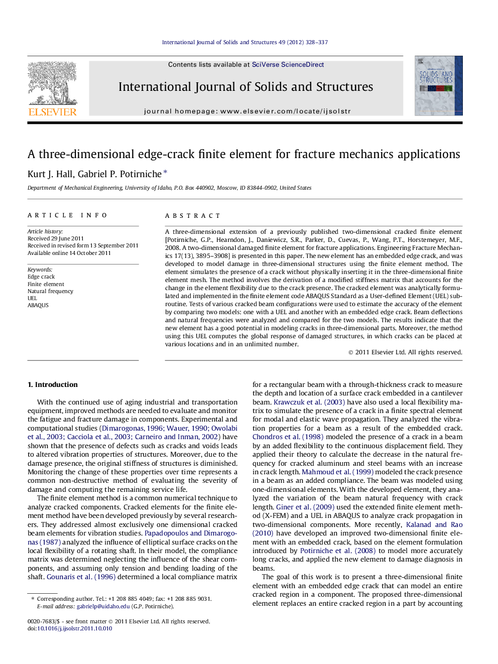 A three-dimensional edge-crack finite element for fracture mechanics applications