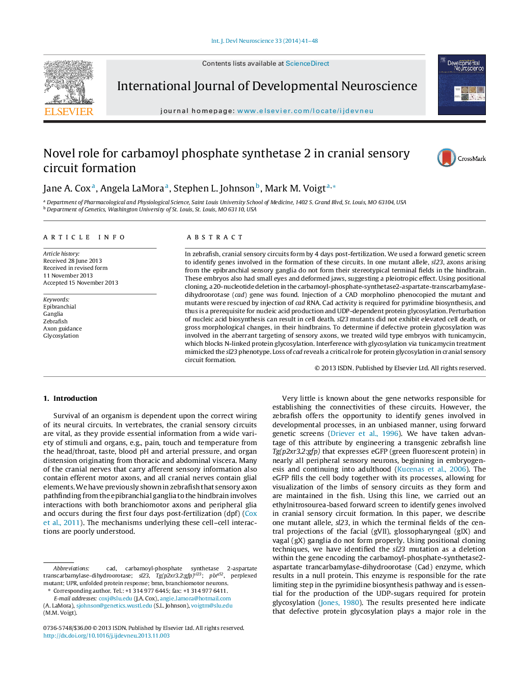 نقش روان برای کارباموییل فسفات سنتتاز 2 در تشکیل مدار حسی جمجمه 
