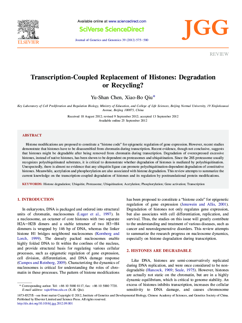 Transcription-Coupled Replacement of Histones: Degradation or Recycling?