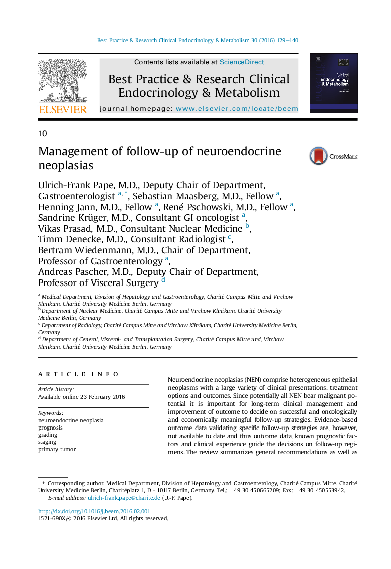 Management of follow-up of neuroendocrine neoplasias